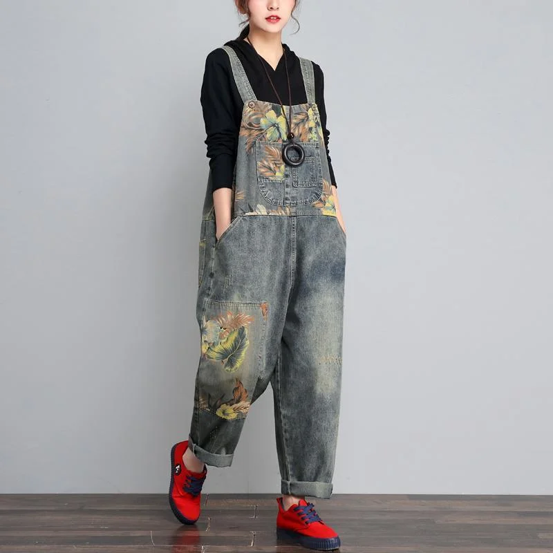 Loose Retro Printing Thin Jumpsuit Summer Practical Women's Multi - 