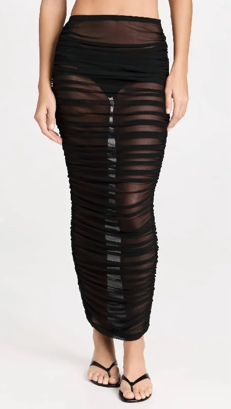 Mesh Ruched Skirt In Black Earthy Women's 