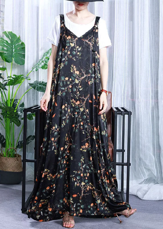 Natural Green V Neck Print Silk Overalls Jumpsuit Spring garde