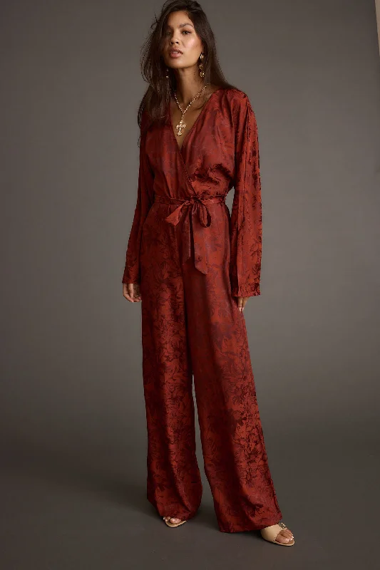 Noelle Cinnamon Satin Jacquard Jumpsuit purpose