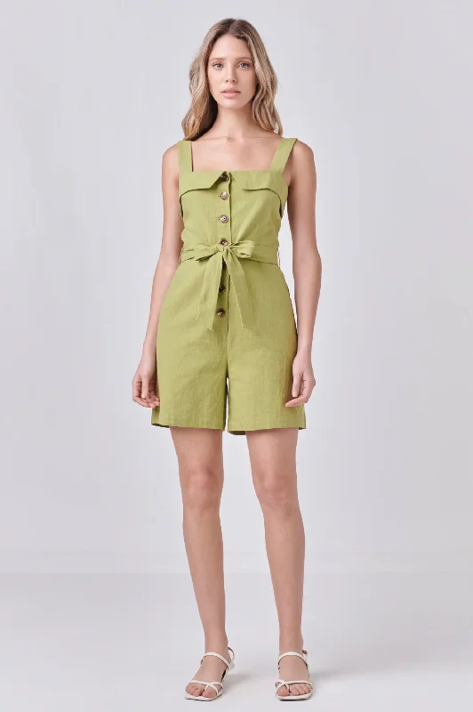 Olive Linen Romper Sophisticated Women's 