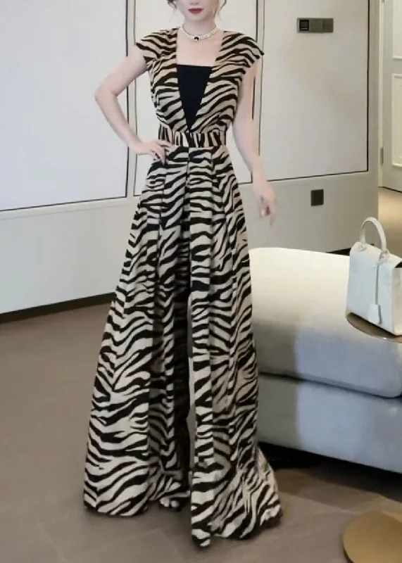Organic Leopard Print High Waist Silk Wide Leg Jumpsuits Summer Dynamic Women's Moto