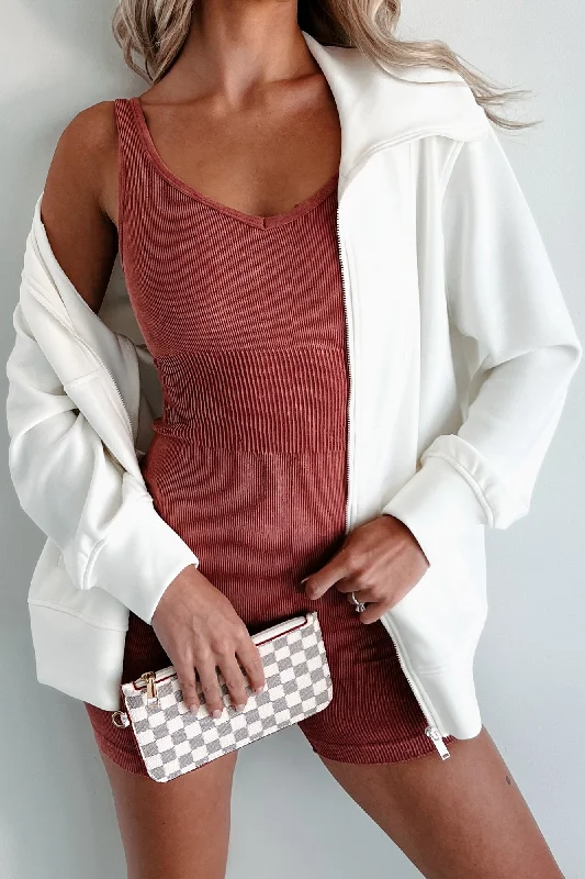 Productive Mornings Mineral Wash Seamless Romper (Burgundy) Dynamic Women's Moto