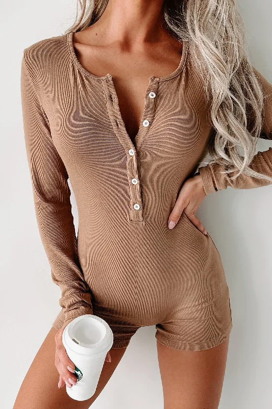 Rest Assured Long Sleeve Bodycon Romper (Mocha) Refined Women's Velvet