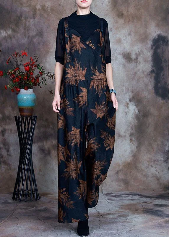 Retro Navy fashion Print slim fit Fall jumpsuit pants Traditional Women's Wool