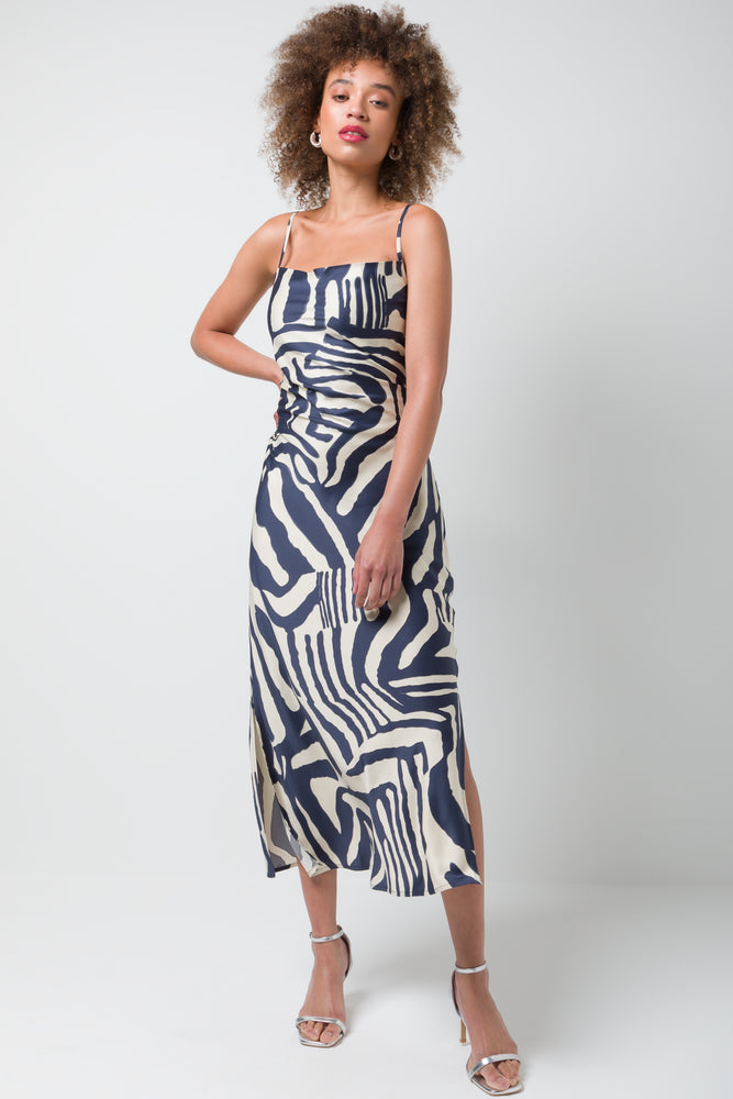 Satin Slip Dress Navy Sharp Women's Italian