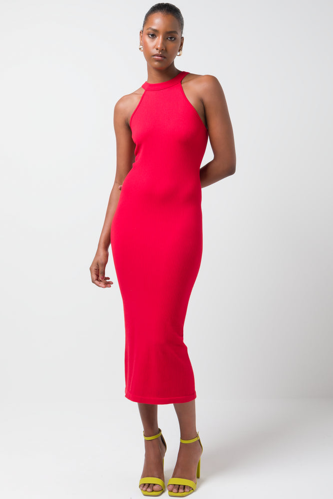 Seamless Halterneck Bodycon Dress Red Edgy Women's Punk