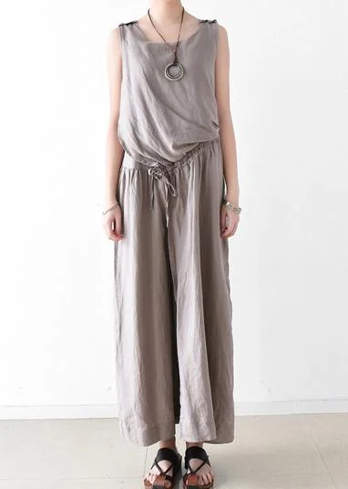 Spring Women Cotton Hemp Loose Wide Leg Jumpsuit Casual Pants Compression