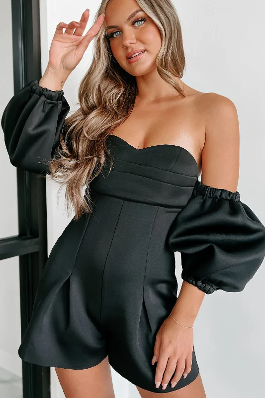 Stealing The Attention Off The Shoulder Detachable Sleeve Romper (Black) Refined Women's Classic Stealing The Attention Off The Shoulder Detachable Sleeve Romper (Black) Refined Women's Classic