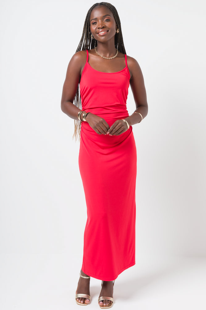 Strappy Side Ruched Dress Red Earthy Women's Hemp - based
