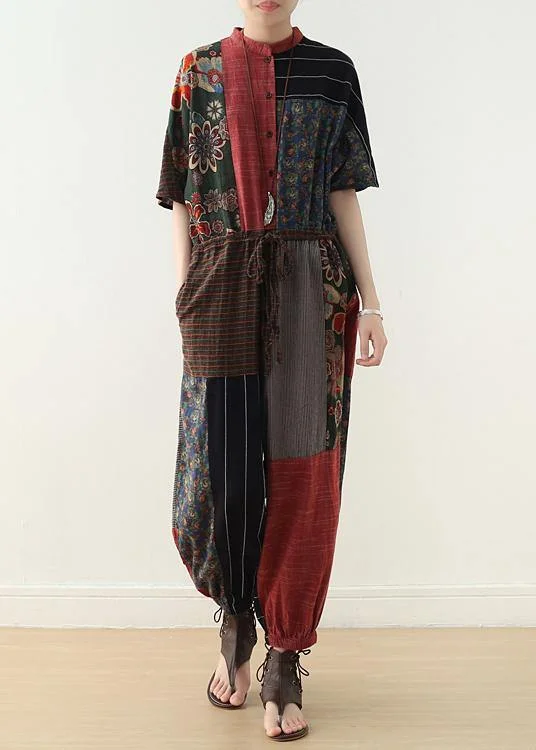 Summer Prints Linen Loose Bat Sleeve Jumpsuit Confident Women's High - fashion