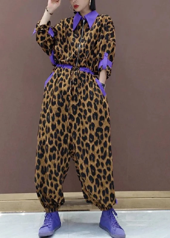 Unique Leopard Fall Fashion Spring Jumpsuit Pants Hip Women's Retro