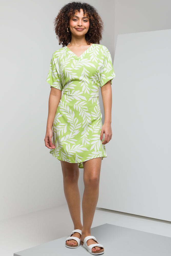 V-Neck Belted Shift Dress Green Rugged Women's Outdoor 