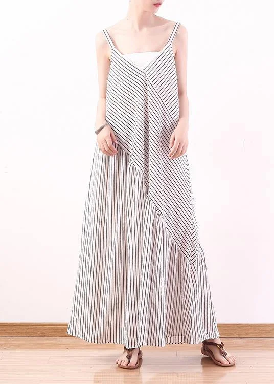 White Stripe Suspender Large Chiffon Jumpsuit Wide Leg Pants Summer Modern Women's 
