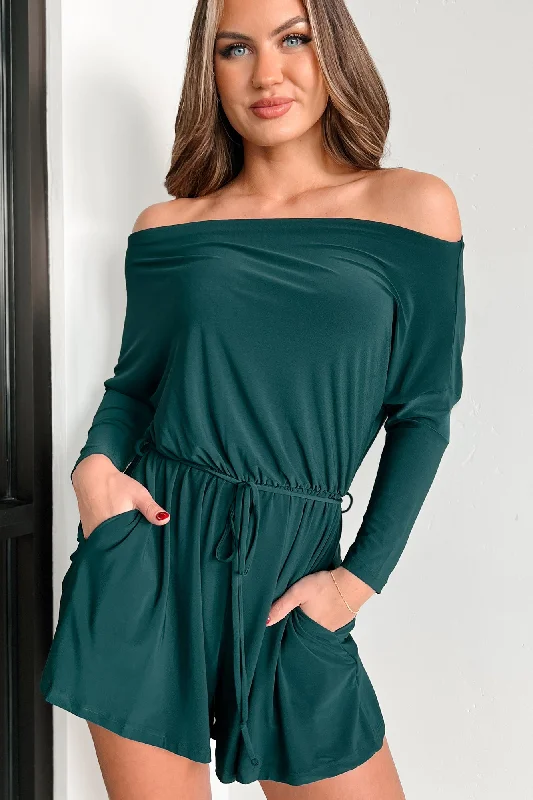 With Absolute Certainty Off The Shoulder Romper (Hunter Green) Cashmere