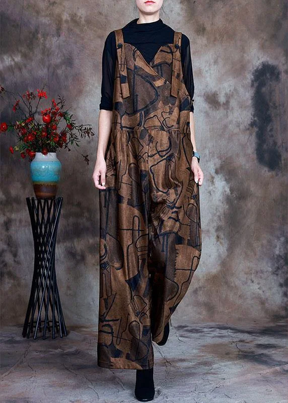 Women Coffee Button Patchwork Fall retro jumpsuit pants Stylish Women's Neon