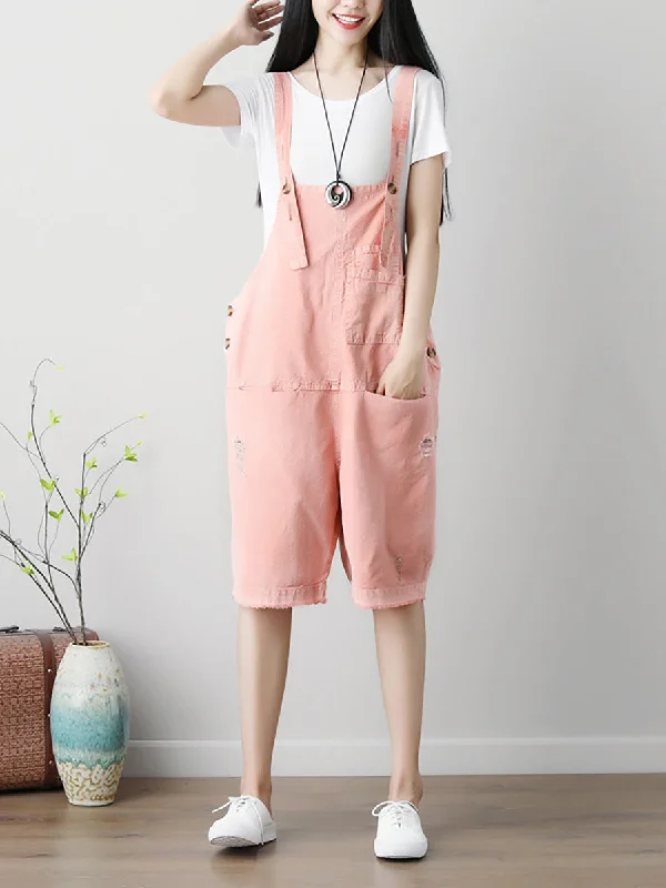 Women Summer Casual Solid Button Jumpsuits With Pockets Edgy Women's Punk