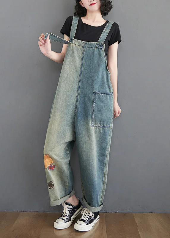Women Washing Blue Patchwork Cozy Denim Long Jumpsuit Confident Women's High - fashion Women Washing Blue Patchwork Cozy Denim Long Jumpsuit Confident Women's High - fashion