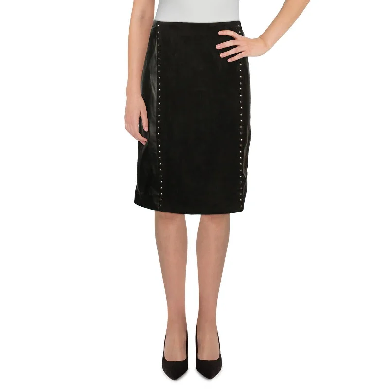 Womens Faux Leather Studded A-Line Skirt Unique Women's Upcycled