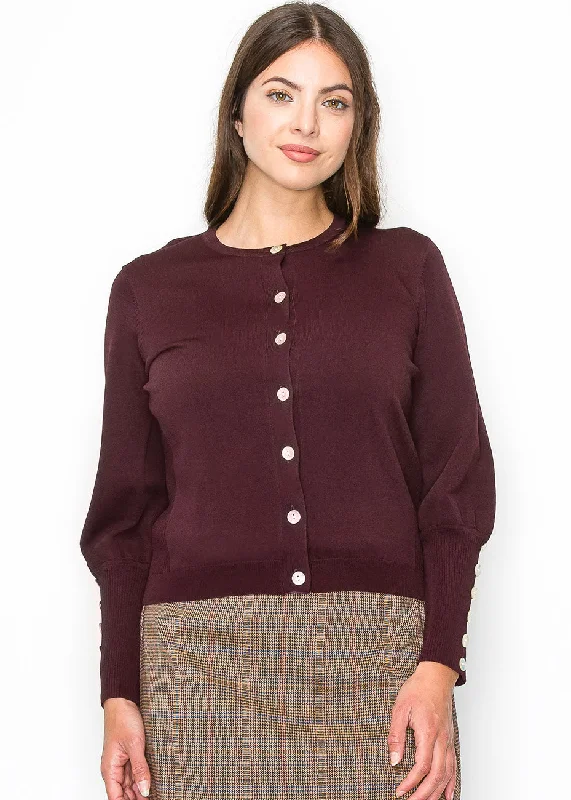 Burgundy Cardigan with Cuff Buttons Casual Women's Japanese 