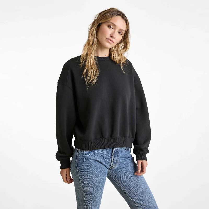 Classic Crewneck Sweatshirt | Black Refined Women's Hand - crafted