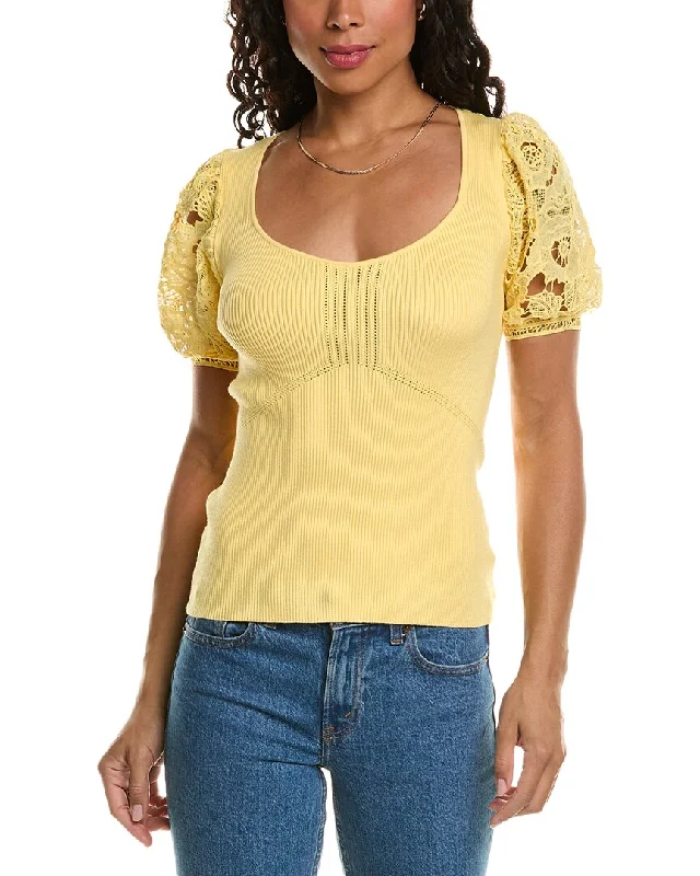 Elie Tahari Lace Sleeve Top Refined Women's Hand - crafted