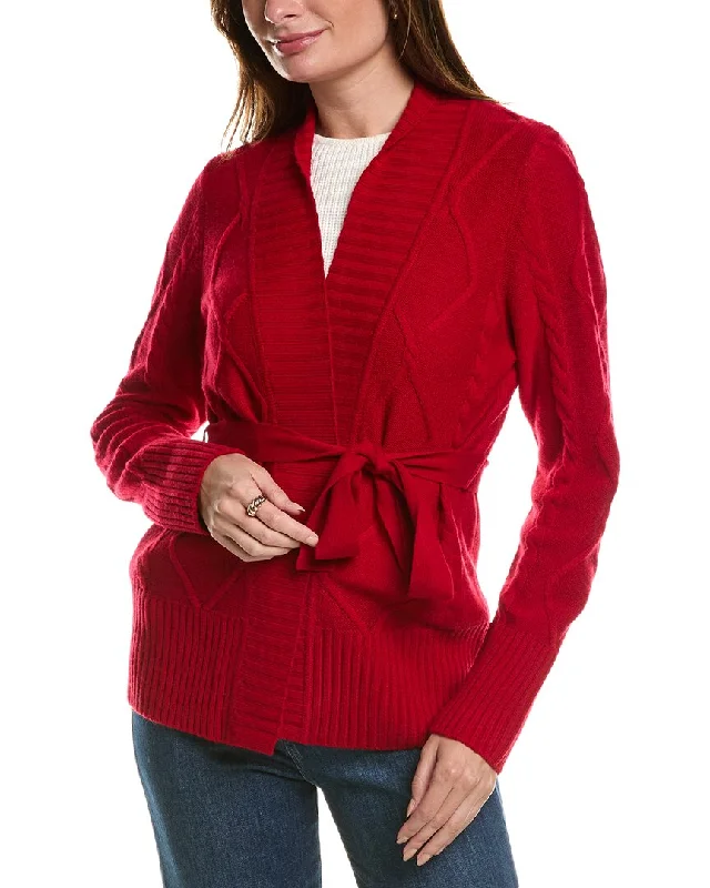Forte Cashmere Belted Cable Wool & Cashmere-Blend Cardigan Modern Women's 