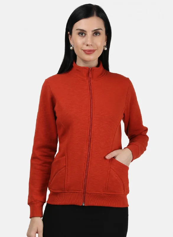 Women Orange Plain Sweatshirt Scandinavian