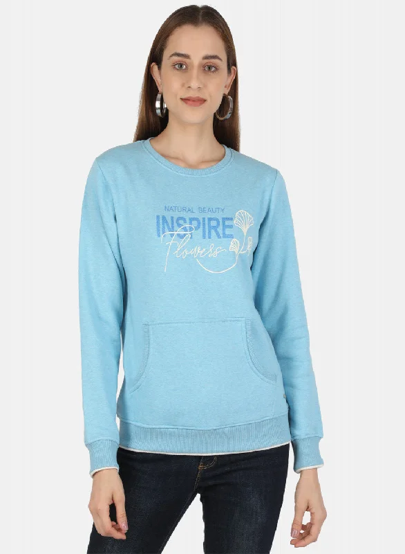 Women Blue Printed Sweatshirt Relaxed Women's Beachy