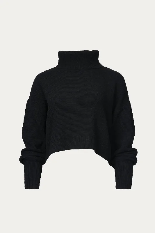 Slouchy Cropped Turtleneck Sweater In Black Relaxed Women's Beachy