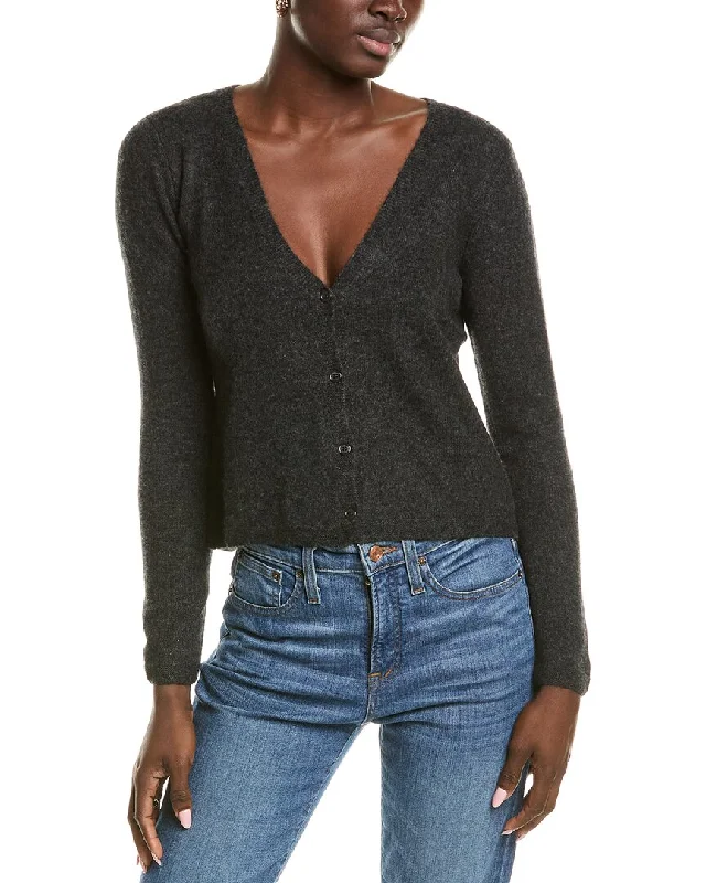 sofiacashmere Modern V-Neck Cashmere Cardigan Artistic Women's Hand - painted