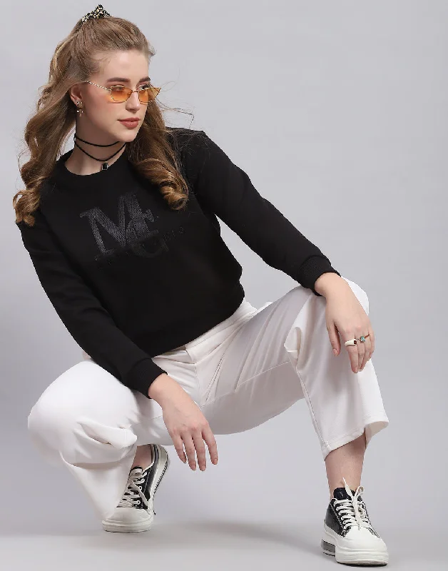 Women Black Embellished Round Neck Full Sleeve Sweatshirt Stylish Women's Tropical 